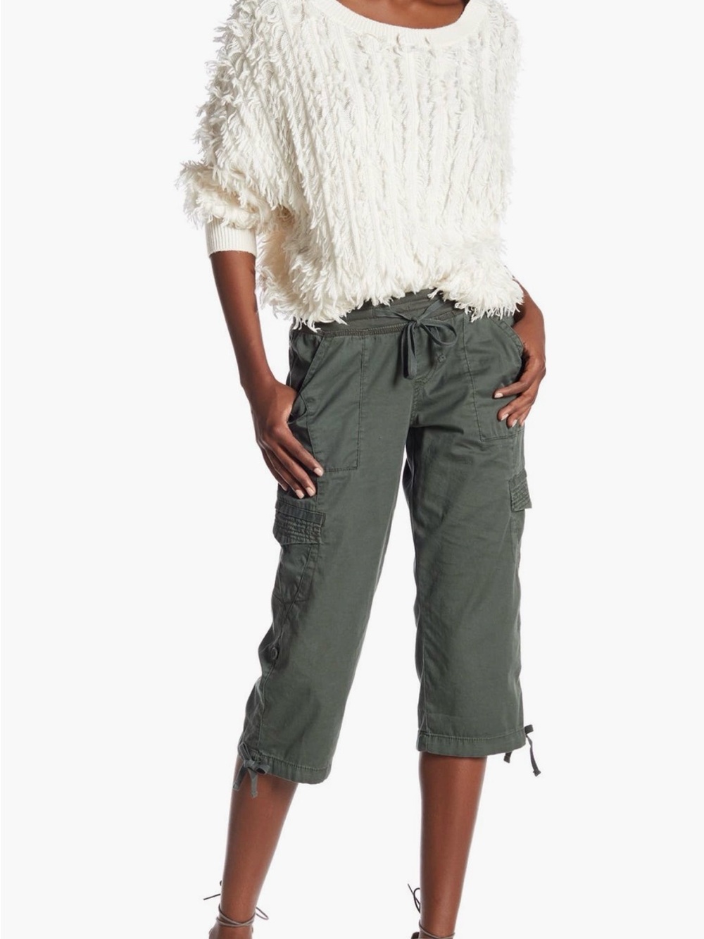 🆕 Supplies by Union Bay Harriet Crop Pants Drawstring Cargo Capris in Olive - Picture 9 of 9